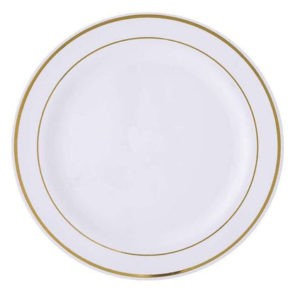 10 - Pack Plastic Dessert Plates White with TrÃ¨s Chic Gold Rim - Disposable Plates for Parties 8" - NestOCart