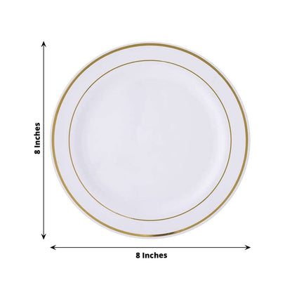 10 - Pack Plastic Dessert Plates White with TrÃ¨s Chic Gold Rim - Disposable Plates for Parties 8" - NestOCart