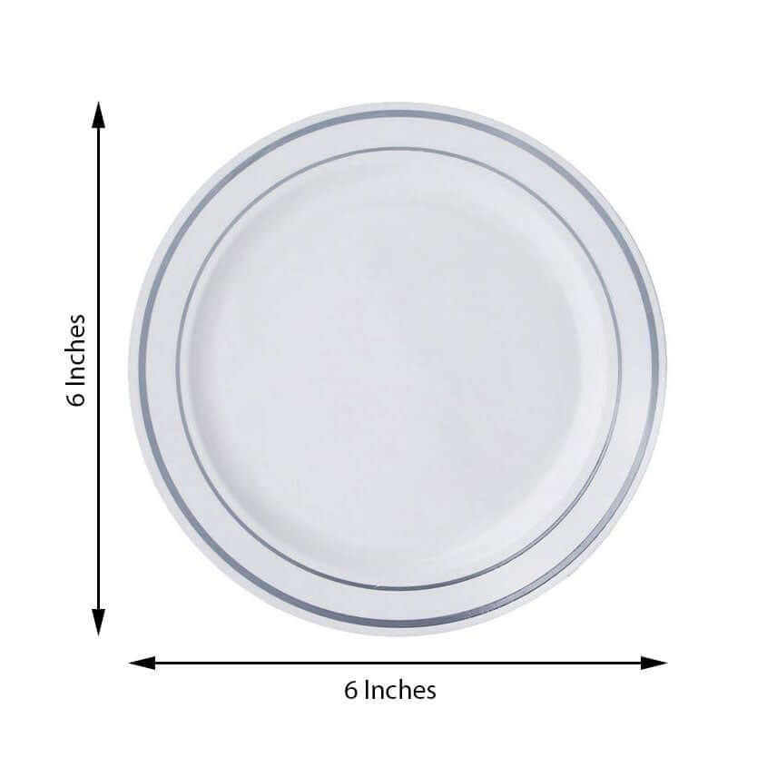 10 - Pack Plastic Dessert Plates White with TrÃ¨s Chic Silver Rim - Disposable Plates for Appetizers 6" - NestOCart