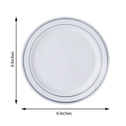 10 - Pack Plastic Dessert Plates White with TrÃ¨s Chic Silver Rim - Disposable Plates for Appetizers 6" - NestOCart