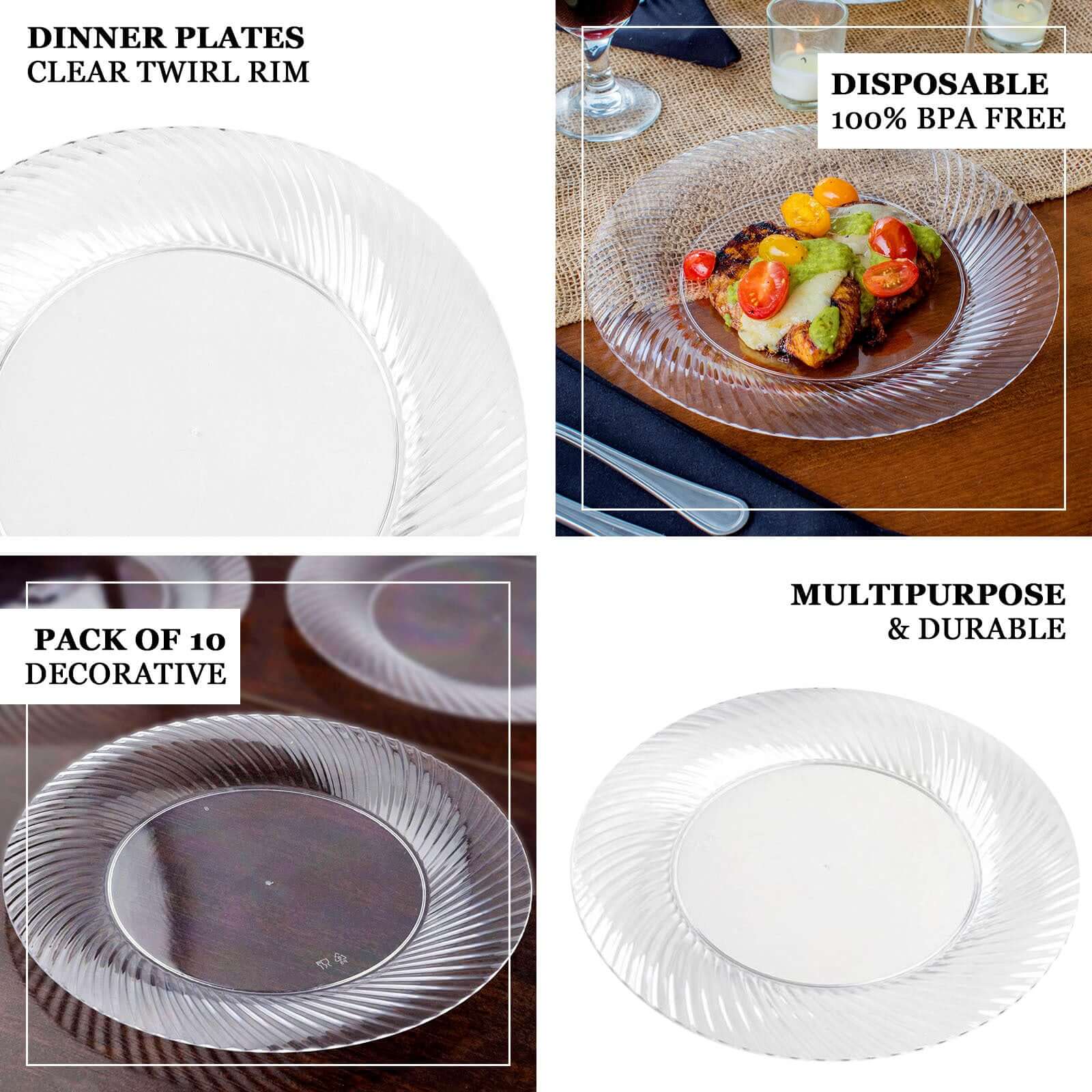 10 - Pack Plastic Dessert Plates White/Silver Swirl Rim - Disposable Plates for Appetizers 6" - NestOCart