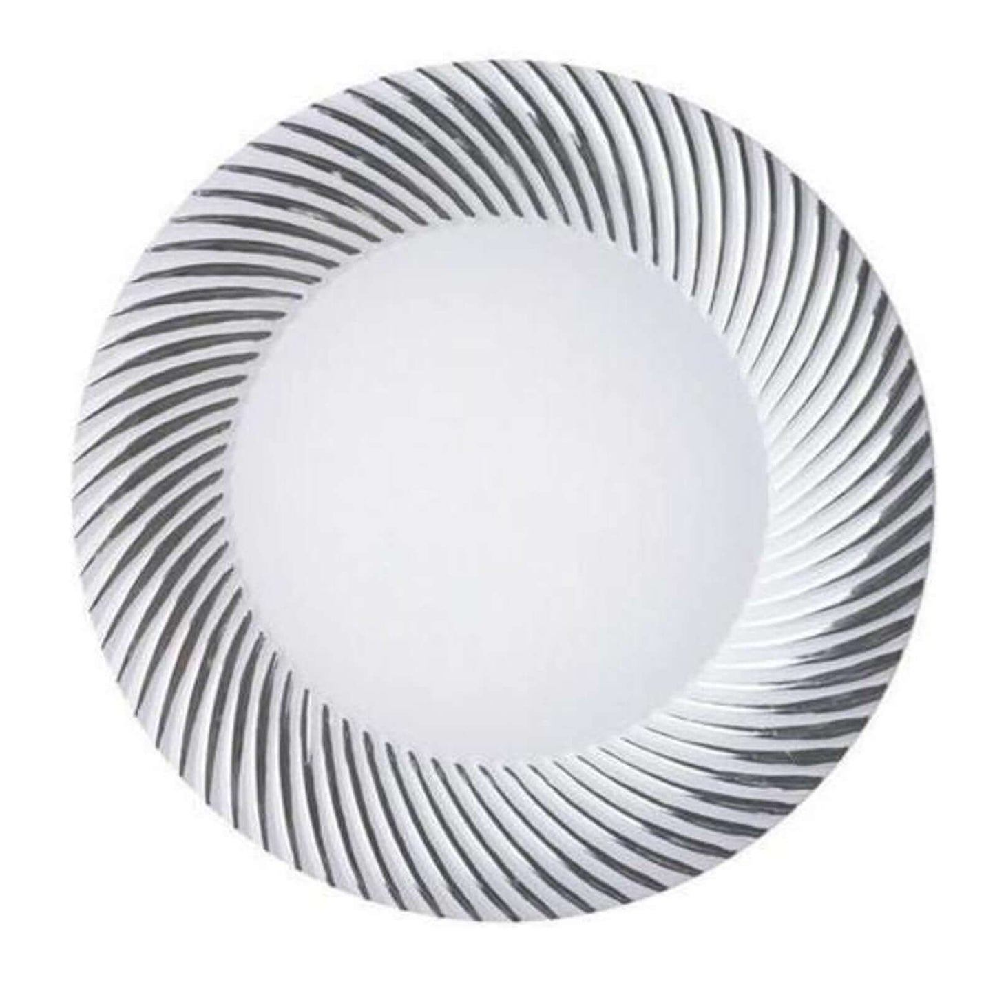 10 - Pack Plastic Dessert Plates White/Silver Swirl Rim - Disposable Plates for Appetizers 6" - NestOCart