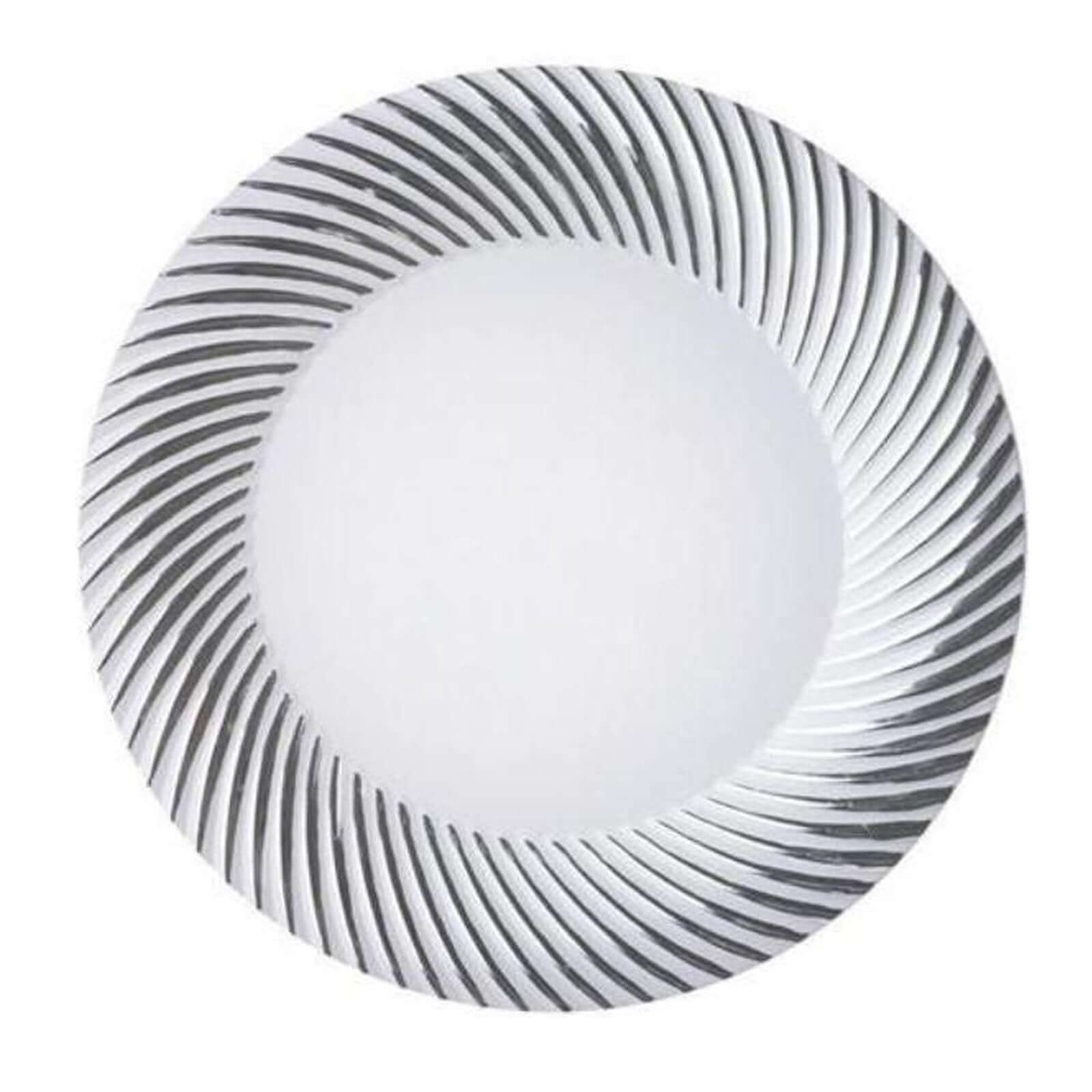 10 - Pack Plastic Dessert Plates White/Silver Swirl Rim - Disposable Plates for Appetizers 6" - NestOCart