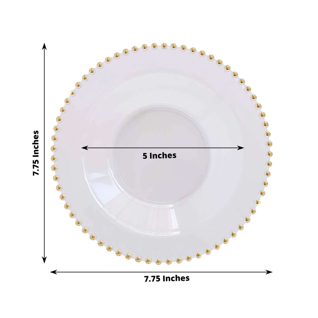 10 - Pack Plastic Dessert Salad Bowls Clear Round Design with Gold Beaded Rim - Disposable Soup Bowls 12oz - Bell Racket Store