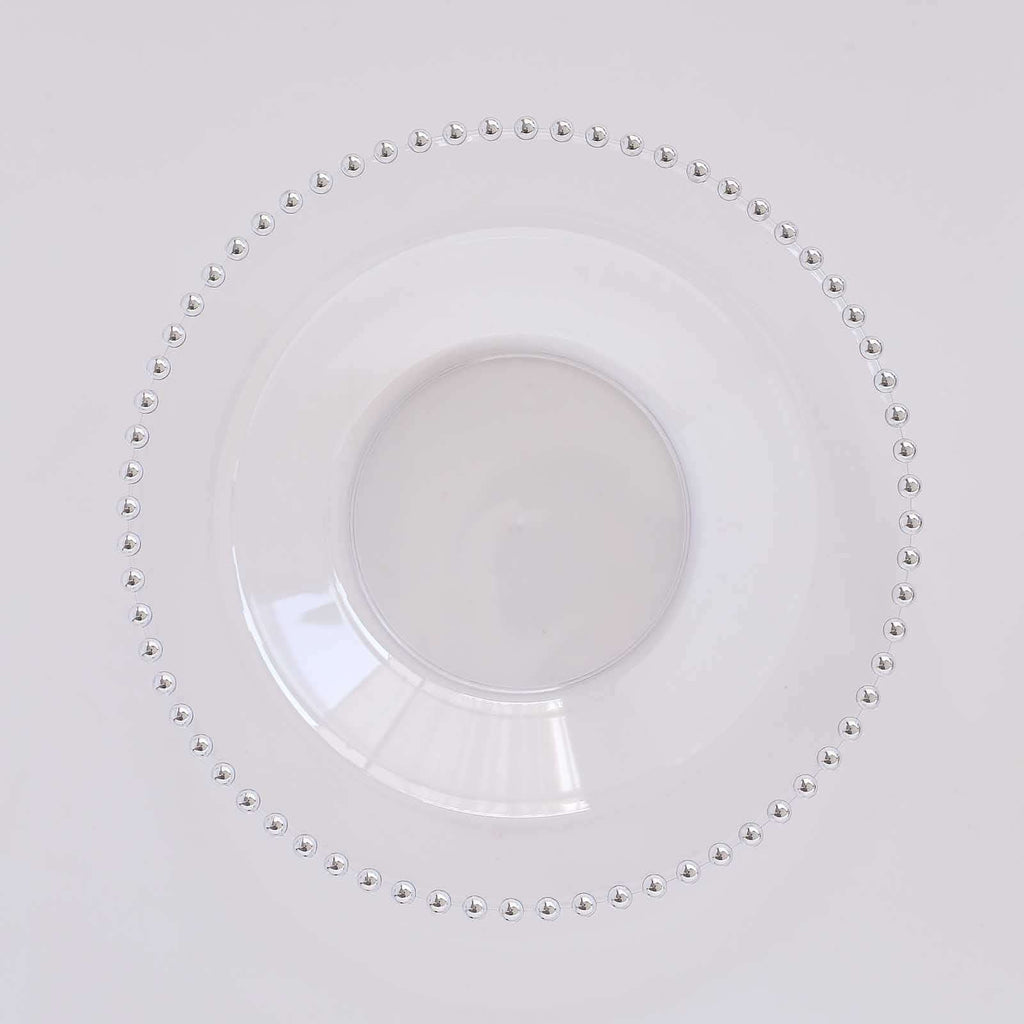 10 - Pack Plastic Dessert Salad Bowls Clear Round Design with Silver Beaded Rim - Disposable Soup Bowls 12oz - Bell Racket Store