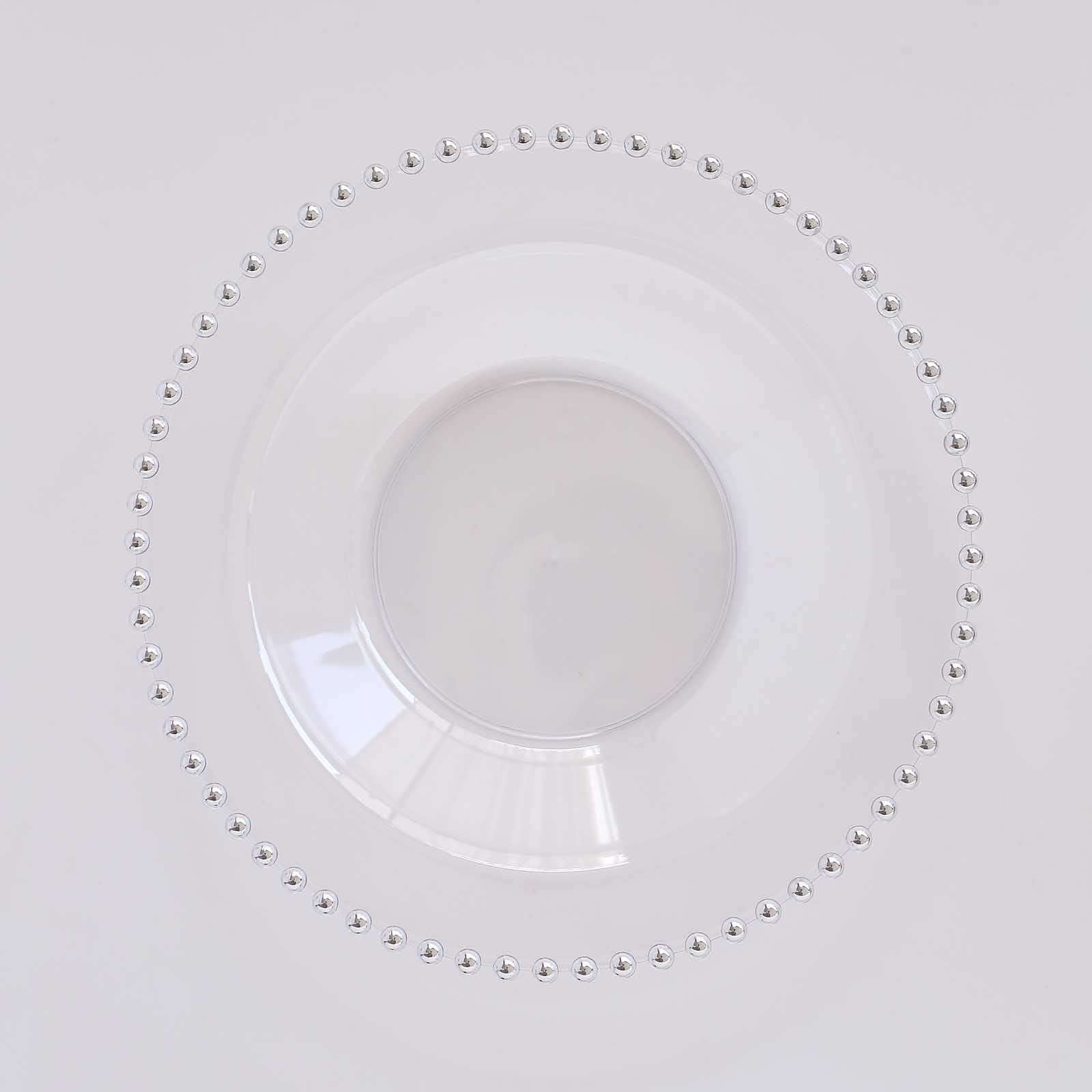 10 - Pack Plastic Dessert Salad Bowls Clear Round Design with Silver Beaded Rim - Disposable Soup Bowls 12oz - Bell Racket Store