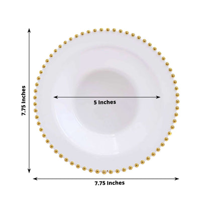 10 - Pack Plastic Dessert Salad Bowls White Round Design with Gold Beaded Rim - Disposable Soup Bowls 12oz - Bell Racket Store