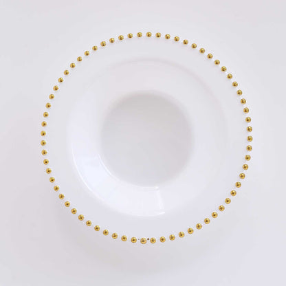 10 - Pack Plastic Dessert Salad Bowls White Round Design with Gold Beaded Rim - Disposable Soup Bowls 12oz - Bell Racket Store