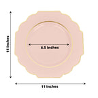 10 - Pack Plastic Dinner Plates in Blush Baroque Design with Scalloped Gold Rim - Heavy Duty Disposable Party Plates 11" - Bell Racket Store