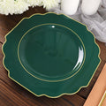 10 - Pack Plastic Dinner Plates in Hunter Emerald Green Baroque Design with Scalloped Gold Rim - Heavy Duty Disposable Party Plates 11" - Bell Racket Store