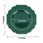 10 - Pack Plastic Dinner Plates in Hunter Emerald Green Baroque Design with Scalloped Gold Rim - Heavy Duty Disposable Party Plates 11" - Bell Racket Store