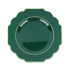 10 - Pack Plastic Dinner Plates in Hunter Emerald Green Baroque Design with Scalloped Gold Rim - Heavy Duty Disposable Party Plates 11" - Bell Racket Store