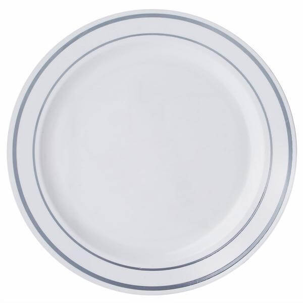 10 - Pack Plastic Dinner Plates White with TrÃ¨s Chic Silver Rim - Perfect Disposable Party Plates 10" - NestOCart