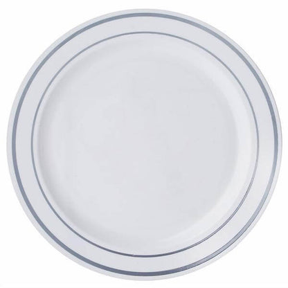 10 - Pack Plastic Dinner Plates White with TrÃ¨s Chic Silver Rim - Perfect Disposable Party Plates 10" - NestOCart