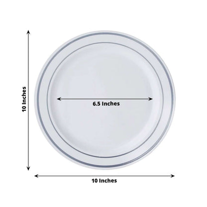 10 - Pack Plastic Dinner Plates White with TrÃ¨s Chic Silver Rim - Perfect Disposable Party Plates 10" - NestOCart