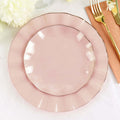 10 - Pack Plastic Round 6" Dessert Plates in Blush Ruffled Rim with Gold Edging - Sturdy Disposable Salad Appetizer Dinnerware - Bell Racket Store
