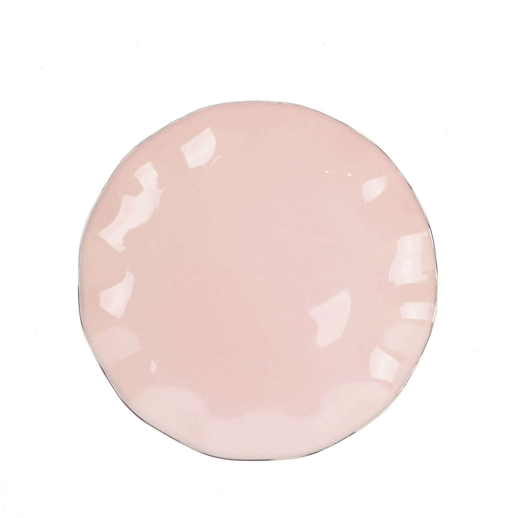 10 - Pack Plastic Round 6" Dessert Plates in Blush Ruffled Rim with Gold Edging - Sturdy Disposable Salad Appetizer Dinnerware - Bell Racket Store