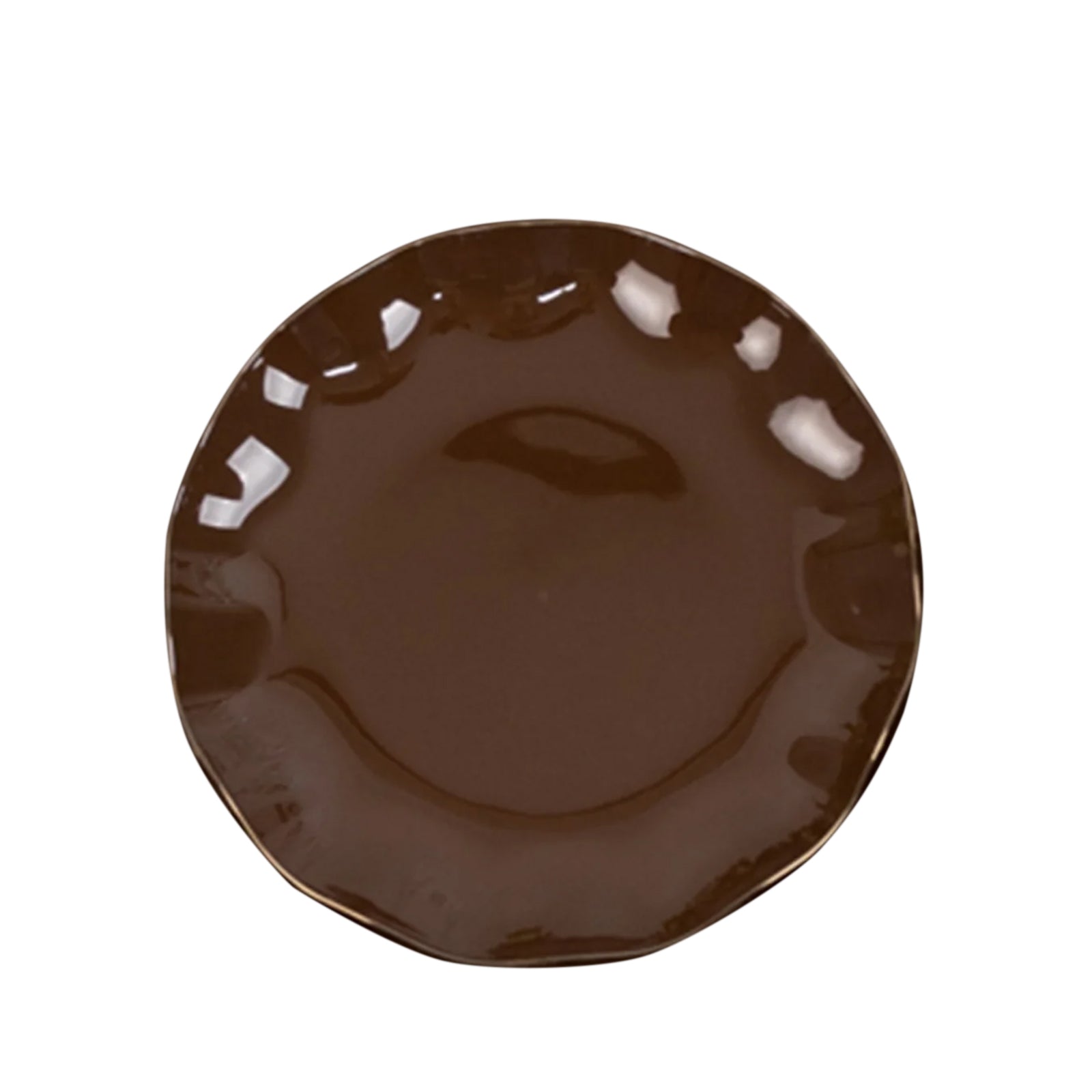 10 - Pack Plastic Round 6" Dessert Plates in Cinnamon Brown Ruffled Rim with Gold Edging - Sturdy Disposable Salad Appetizer Dinnerware - Bell Racket Store