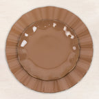10 - Pack Plastic Round 6" Dessert Plates in Coffee Brown Ruffled Rim with Gold Edging - Sturdy Disposable Salad Appetizer Dinnerware - Bell Racket Store