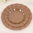 10 - Pack Plastic Round 6" Dessert Plates in Coffee Brown Ruffled Rim with Gold Edging - Sturdy Disposable Salad Appetizer Dinnerware - Bell Racket Store