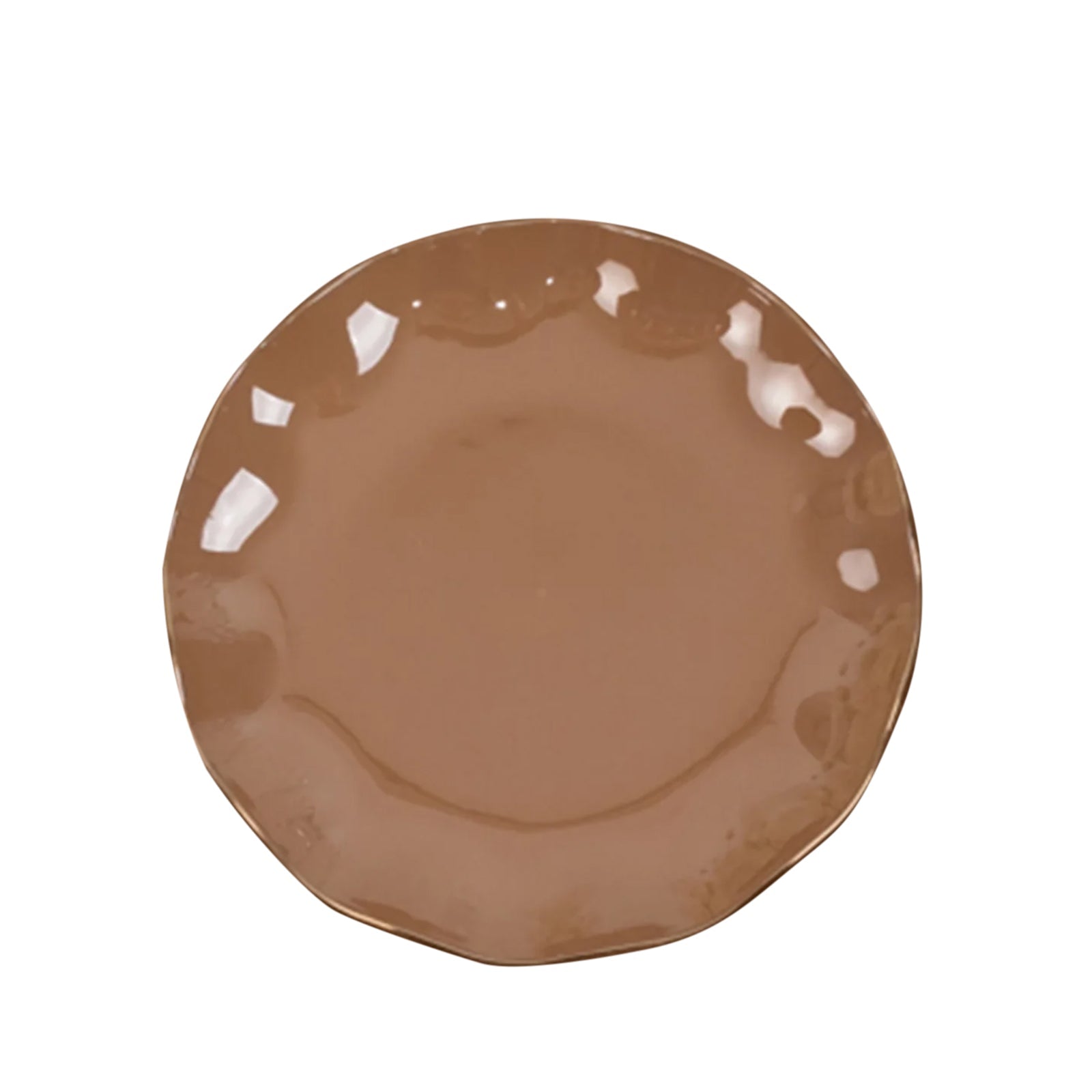 10 - Pack Plastic Round 6" Dessert Plates in Coffee Brown Ruffled Rim with Gold Edging - Sturdy Disposable Salad Appetizer Dinnerware - Bell Racket Store