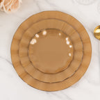 10 - Pack Plastic Round 6" Dessert Plates in Gold with Ruffled Rim - Sturdy Disposable Salad Appetizer Dinnerware for Classy Events & Banquets - Bell Racket Store