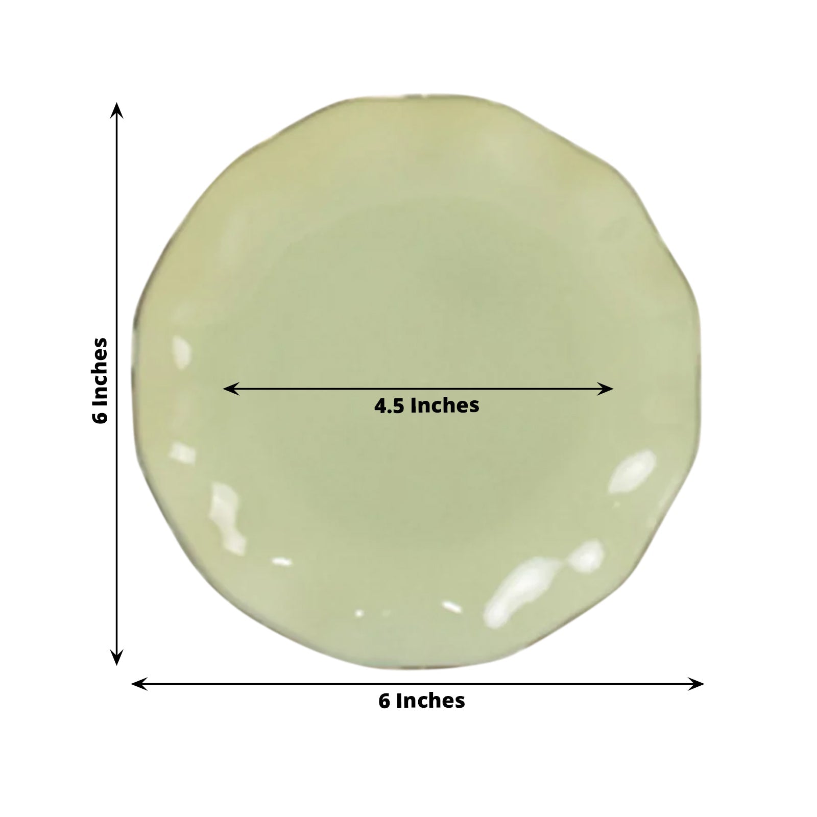 10 - Pack Plastic Round 6" Dessert Plates in Sage Green Ruffled Rim with Gold Edging - Sturdy Disposable Salad Appetizer Dinnerware - Bell Racket Store