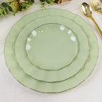 10 - Pack Plastic Round 6" Dessert Plates in Sage Green Ruffled Rim with Gold Edging - Sturdy Disposable Salad Appetizer Dinnerware - Bell Racket Store