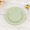 10 - Pack Plastic Round 6" Dessert Plates in Sage Green Ruffled Rim with Gold Edging - Sturdy Disposable Salad Appetizer Dinnerware - Bell Racket Store