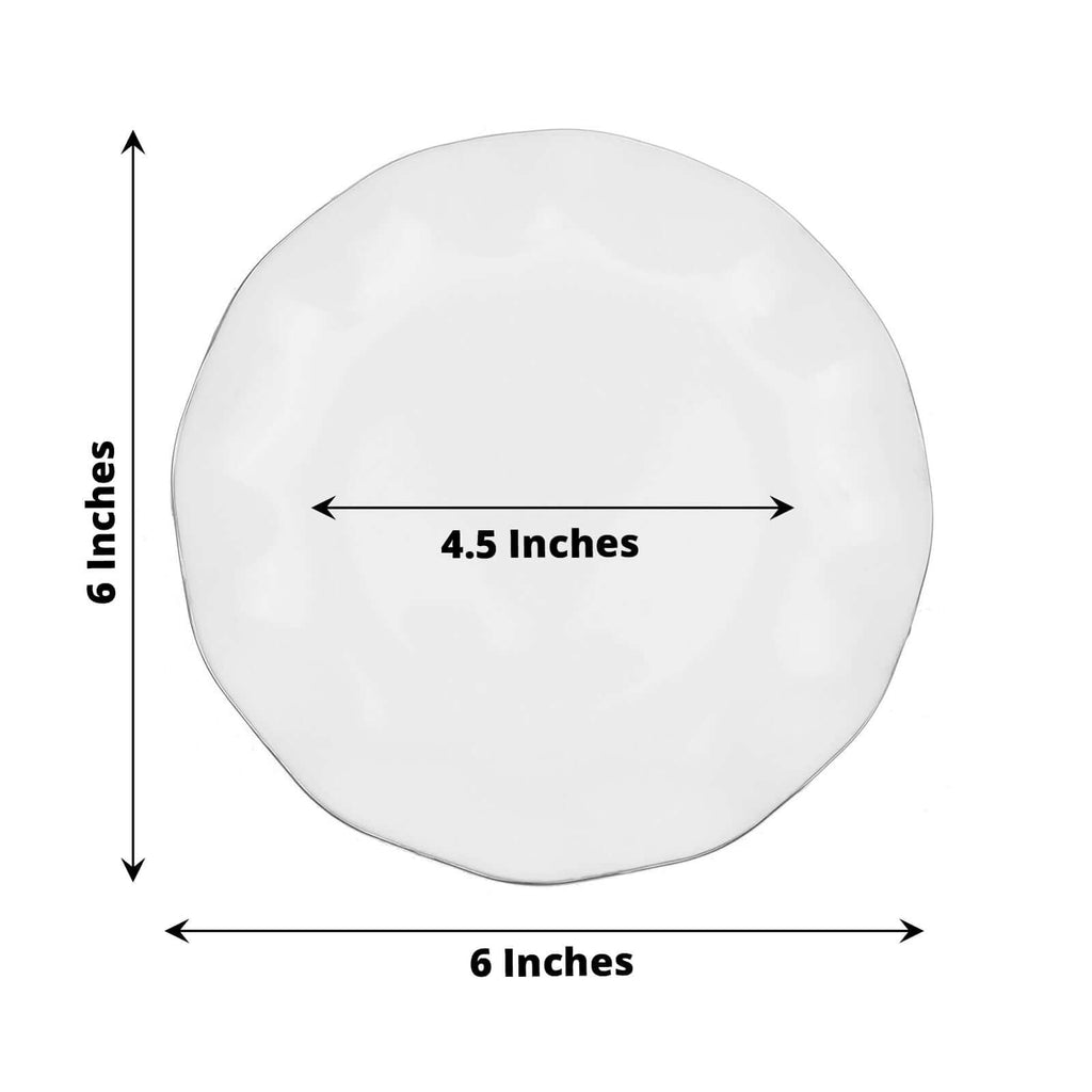 10 - Pack Plastic Round 6" Dessert Plates in White Ruffled Rim with Gold Edging - Sturdy Disposable Salad Appetizer Dinnerware for Classy Events & Banquets - Bell Racket Store