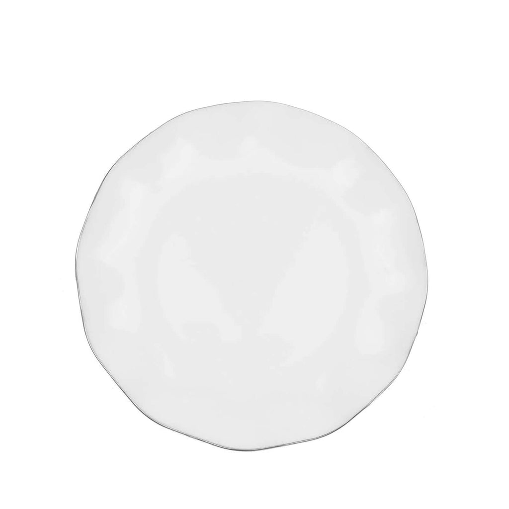 10 - Pack Plastic Round 6" Dessert Plates in White Ruffled Rim with Gold Edging - Sturdy Disposable Salad Appetizer Dinnerware for Classy Events & Banquets - Bell Racket Store