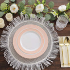 10 - Pack Plastic Round Dessert Plates 7" White with Blush Rose Gold Spiral Rim - Chic Disposable Salad Plates for Events & Banquets - Bell Racket Store