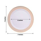 10 - Pack Plastic Round Dessert Plates 7" White with Blush Rose Gold Spiral Rim - Chic Disposable Salad Plates for Events & Banquets - Bell Racket Store
