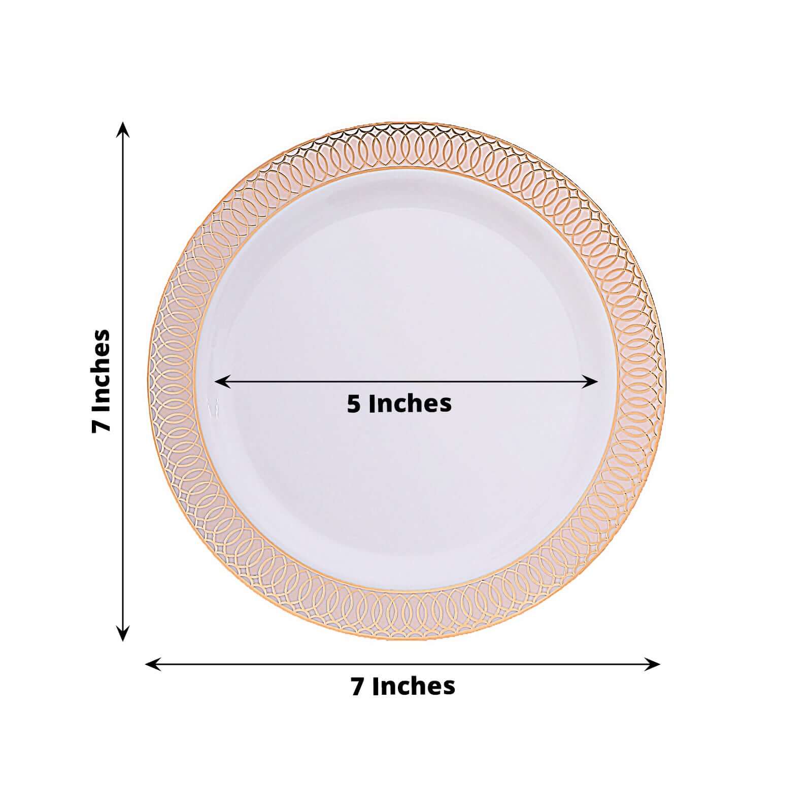 10 - Pack Plastic Round Dessert Plates 7" White with Blush Rose Gold Spiral Rim - Chic Disposable Salad Plates for Events & Banquets - Bell Racket Store