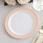 10 - Pack Plastic Round Dessert Plates 7" White with Blush Rose Gold Spiral Rim - Chic Disposable Salad Plates for Events & Banquets - Bell Racket Store