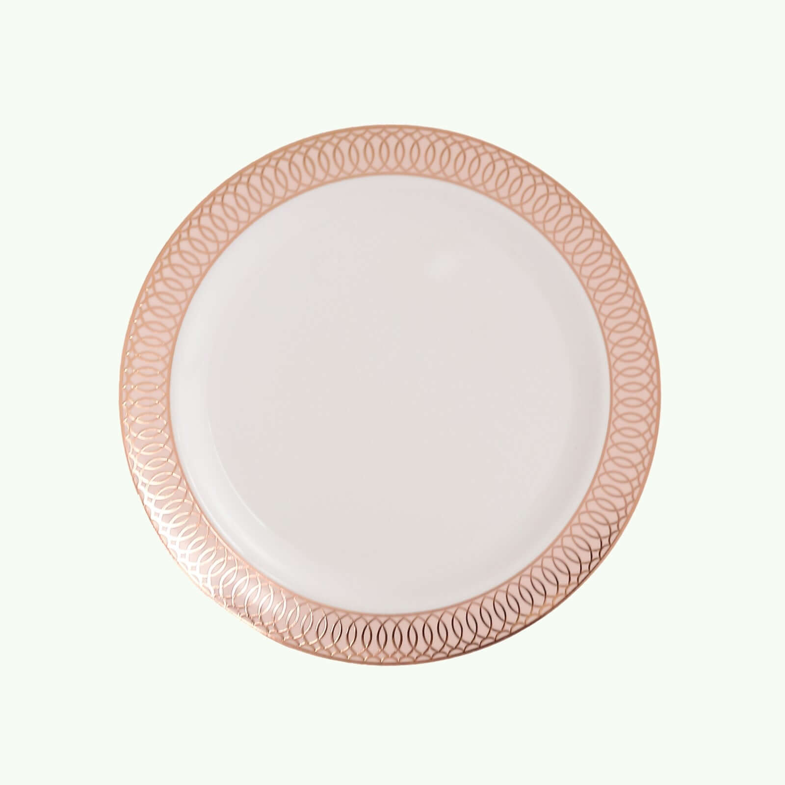 10 - Pack Plastic Round Dessert Plates 7" White with Blush Rose Gold Spiral Rim - Chic Disposable Salad Plates for Events & Banquets - Bell Racket Store