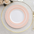 10 - Pack Plastic Round Dessert Plates 7" White with Blush Rose Gold Spiral Rim - Chic Disposable Salad Plates for Events & Banquets - Bell Racket Store