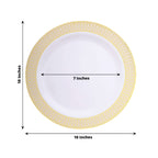 10 - Pack Plastic Round Dinner Plates 10" White with Beige Gold Spiral Rim - Chic Disposable Party Plates - Bell Racket Store