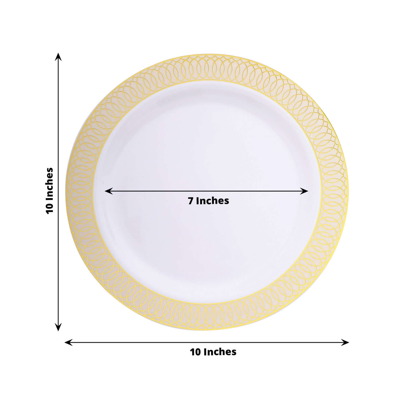 10 - Pack Plastic Round Dinner Plates 10" White with Beige Gold Spiral Rim - Chic Disposable Party Plates - Bell Racket Store
