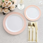 10 - Pack Plastic Round Dinner Plates 10" White with Blush Rose Gold Spiral Rim - Chic Disposable Party Plates - Bell Racket Store