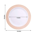 10 - Pack Plastic Round Dinner Plates 10" White with Blush Rose Gold Spiral Rim - Chic Disposable Party Plates - Bell Racket Store