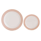 10 - Pack Plastic Round Dinner Plates 10" White with Blush Rose Gold Spiral Rim - Chic Disposable Party Plates - Bell Racket Store