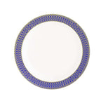 10 - Pack Plastic Round Dinner Plates 10" White with Navy Blue Gold Spiral Rim - Chic Disposable Party Plates - Bell Racket Store