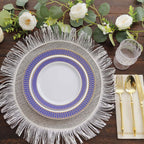 10 - Pack Plastic Round Dinner Plates 10" White with Navy Blue Gold Spiral Rim - Chic Disposable Party Plates - Bell Racket Store