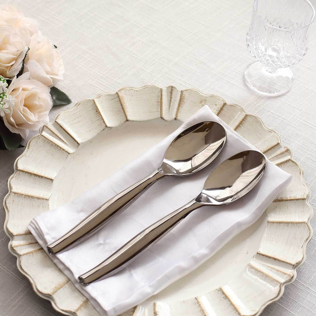 10-Pack Plastic Serving Spoons Silver for Buffet & Party Tables 10"