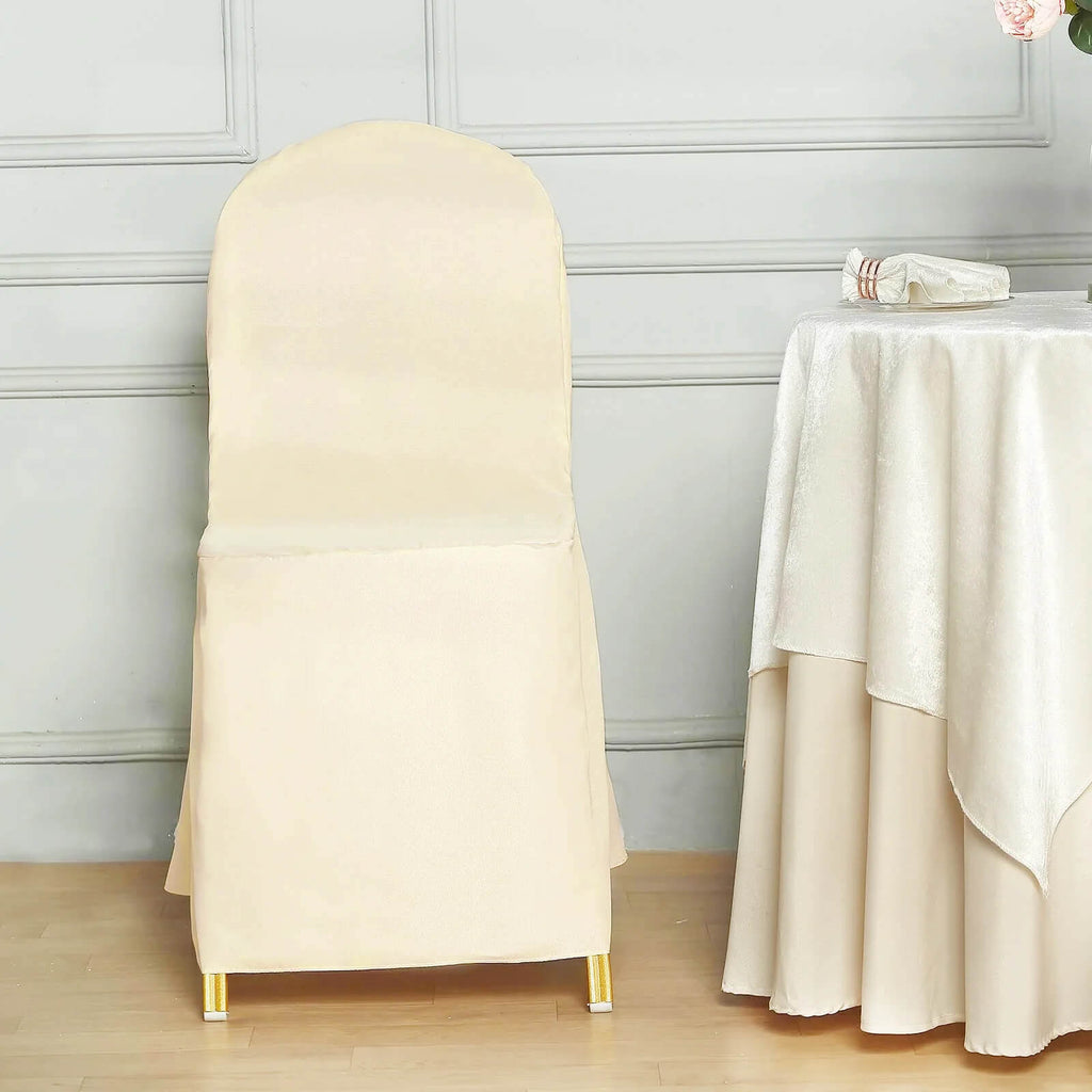 10 Pack Polyester Chair Cover for Banquet Chairs Beige - Stain - Resistant Reusable Slip - On Slipcover - Bell Racket Store