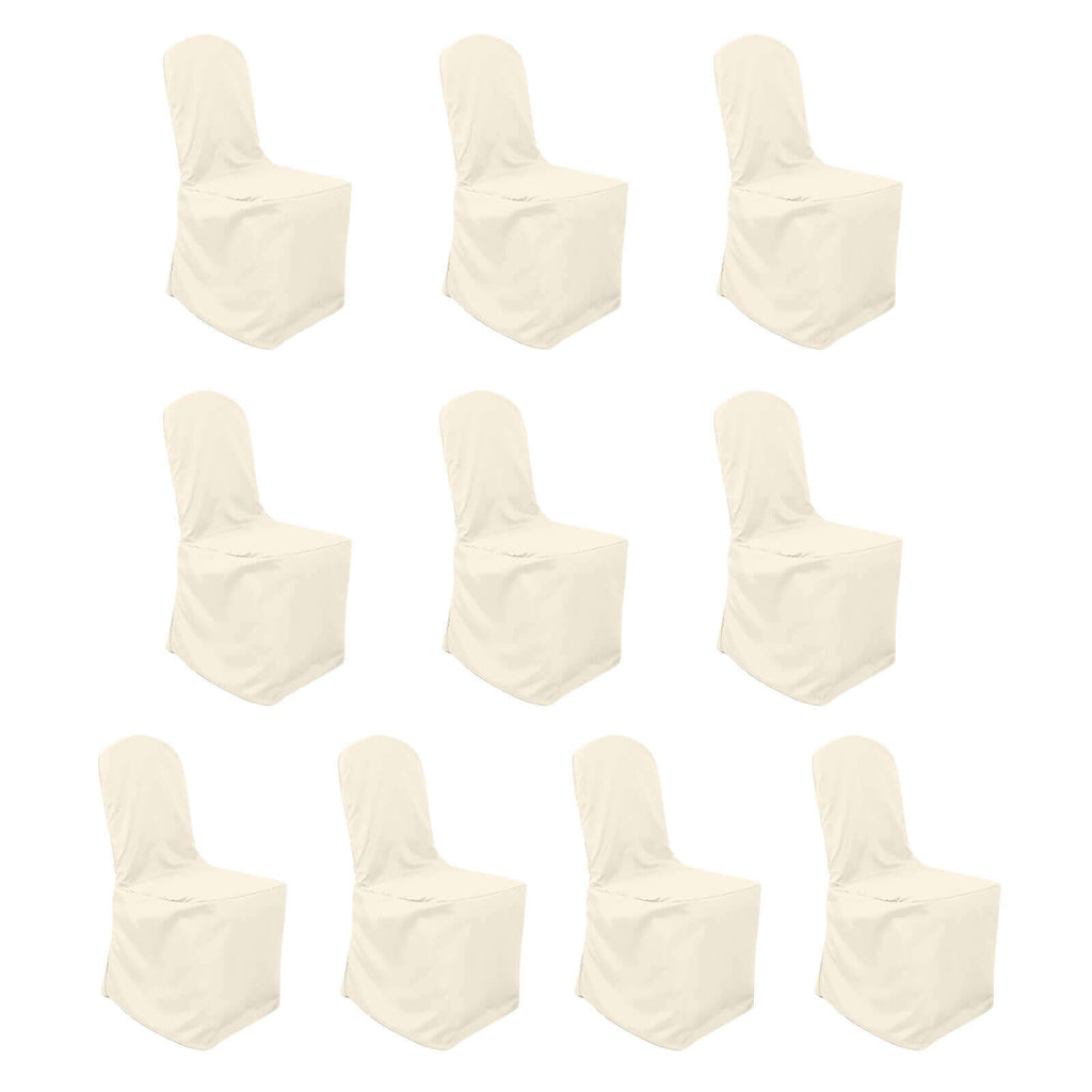 10 Pack Polyester Chair Cover for Banquet Chairs Beige - Stain - Resistant Reusable Slip - On Slipcover - Bell Racket Store