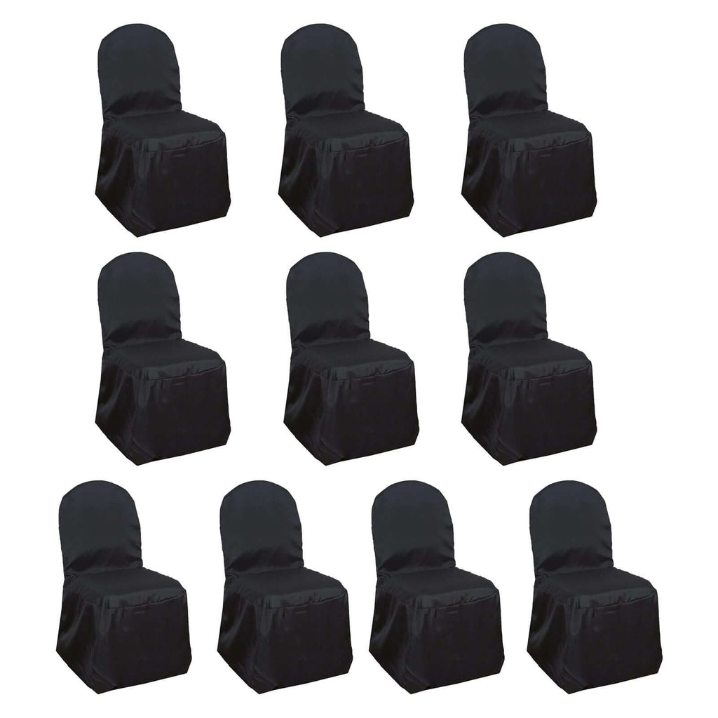 10 Pack Polyester Chair Cover for Banquet Chairs Black - Stain - Resistant Reusable Slip - On Slipcover - Bell Racket Store