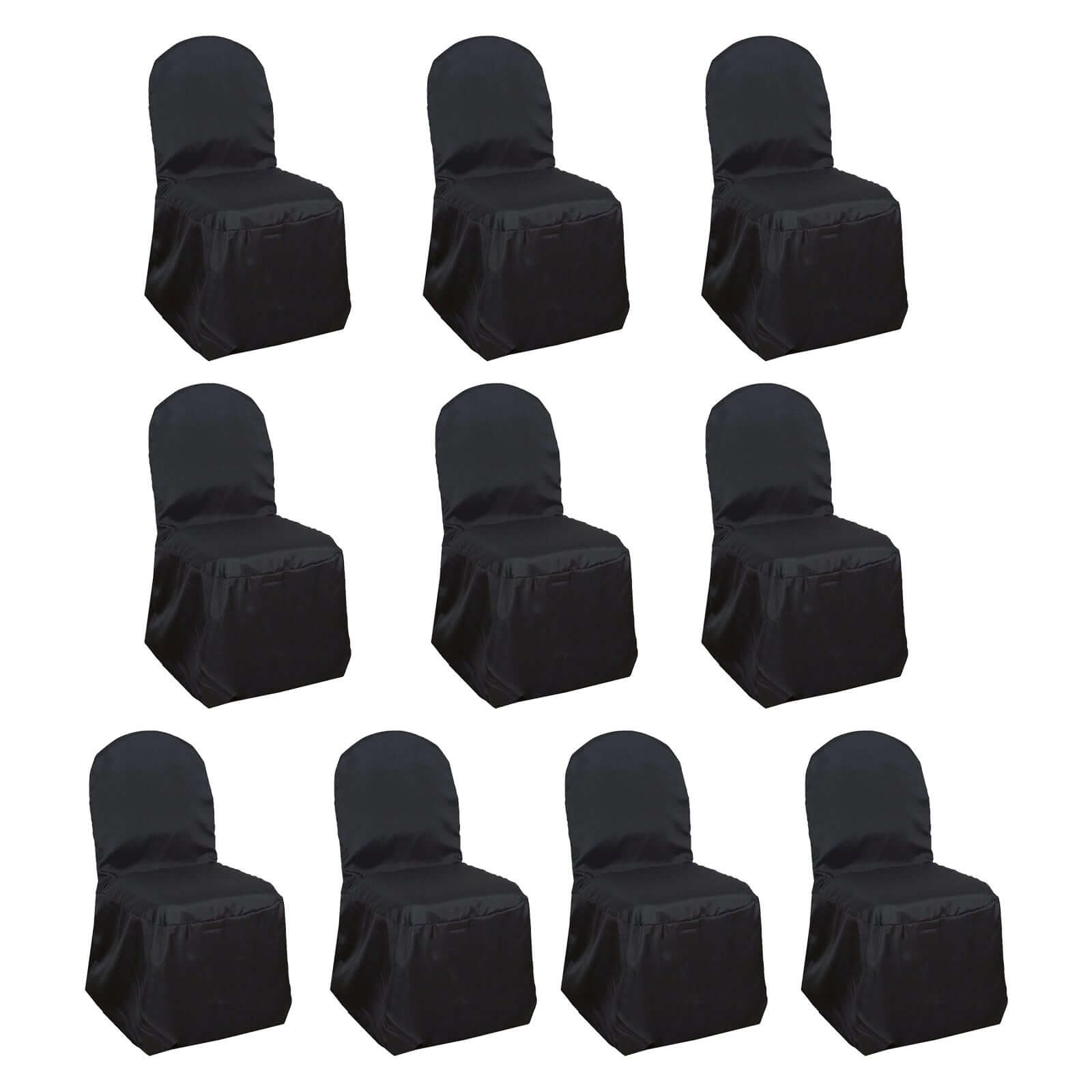 10 Pack Polyester Chair Cover for Banquet Chairs Black - Stain - Resistant Reusable Slip - On Slipcover - Bell Racket Store