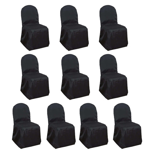 10 Pack Polyester Chair Cover for Banquet Chairs Black - Stain - Resistant Reusable Slip - On Slipcover - Bell Racket Store